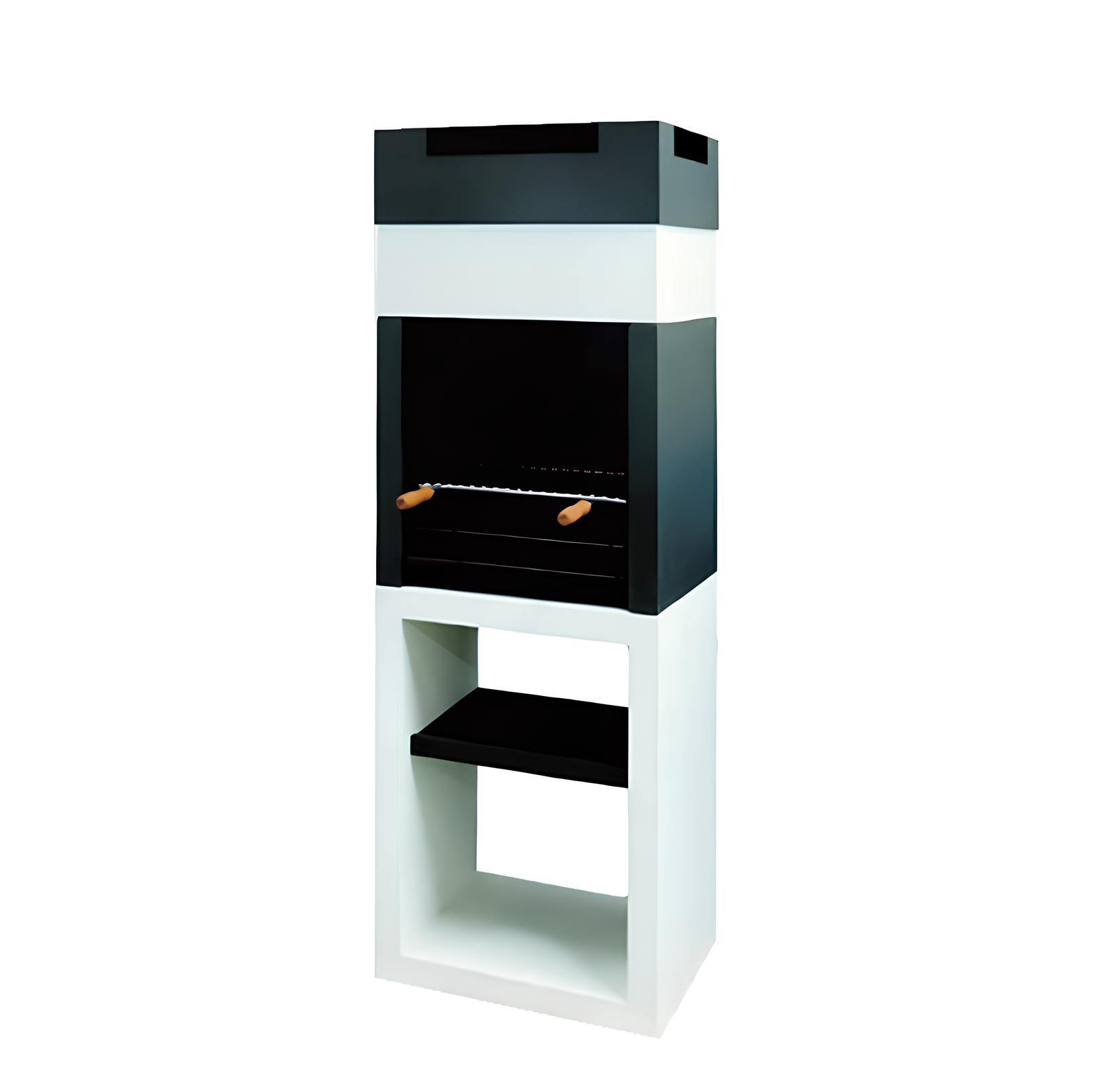 Churrasqueira Mini em betão com prateleira inferior e chaminé