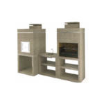 Churrasqueira Moderna CHF912 com forno de barro de 90 cm e grelhador de ferro 76x44x27 cm, cor bege com zona de fogo em tijolo laranja, perfeita para churrascos ao ar livre.