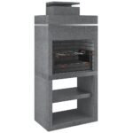 Churrasqueira Moderna CH116 em cimento cinza escuro com interior em tijolo cinza, robusta e fácil de montar, com grelhador incluído em ferro ou inox.