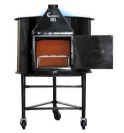 Forno de barro com rodas e porta reforçada em ferro