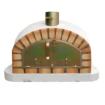 Forno a lenha para pizza com acabamento branco, ideal para cozinhar ao ar livre com calor tradicional