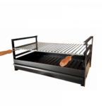 Grelhador Simples pintado preto em ferro resistente, com tabuleiro recolhe-cinzas e suporte para carvão, ideal para churrasqueiras tradicionais