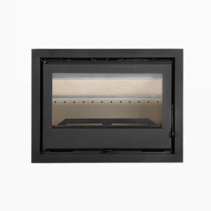 Recuperador de Calor Onix 800 Solrak, 11 kW de potência, rendimento 77%, vidro panorâmico, aquecimento até 315 m³ e lenha até 600 mm.