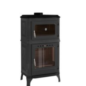 Salamandra a lenha com forno em ferro fundido 8010, com estrutura robusta e sistema de combustão tripla.