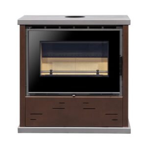 Salamandra a Lenha Bell 11 em aço com vidro Neocerâmico, ventilação tangencial e design moderno para aquecimento eficiente.