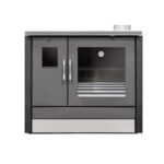 Fogão a Lenha ME16 Tropical Black em aço especial com forno em inox, potência de 6,8 kW e design moderno em preto.