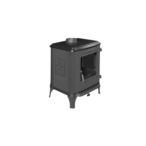 Salamandra a lenha 8005 em ferro fundido, com sistema de combustão tripla e vidro cerâmico resistente.