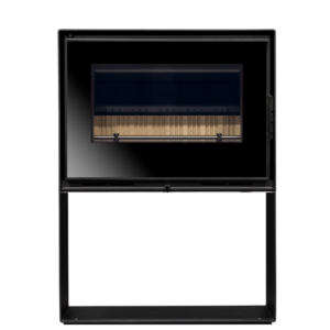 Salamandra a Lenha X1 Box 7.8kW em aço com vidro resistente, design elegante e eficiente, disponível na Espaço Viçoso.