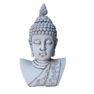 Cabeça de Buda em betão para interiores e exteriores. Peça decorativa resistente e equilibrada, ideal para jardins e espaços interiores. 28×18×48 cm.