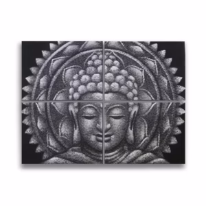 Quadro Buda Mandala Brocado cinza30x40cm x4