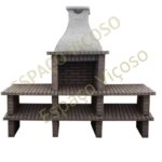 Churrasqueira com bancadas CH216-CZ em tijolo cinzento com chaminé em cimento britado