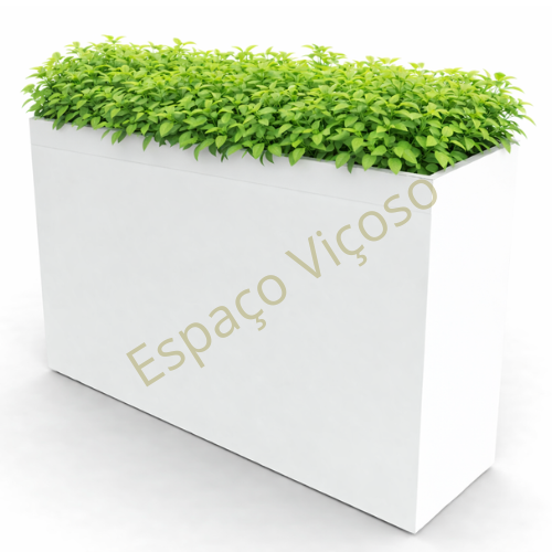 Floreira Terrace branca retangular com plantas verdes naturais, modelo moderno ideal para jardim, varanda ou terraço.