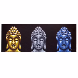 Quadro Pintura de Buda – Três Cabeças 120x45cm