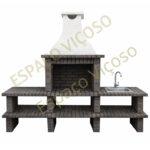 Churrasqueira em tijolo cinzento com lava loiça e grelhador 60x40 cm