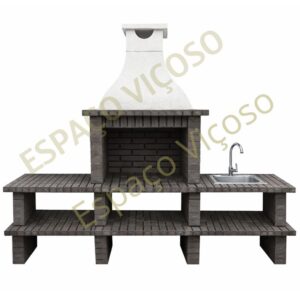Churrasqueira em tijolo cinzento com lava loiça e grelhador 60x40 cm