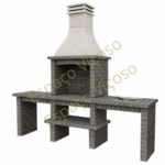 Churrasqueira com bancadas CH218-CZ em tijolo cinzento, com chaminé em cimento britado e preparada para grelhador 60x40 cm. Entrega até 15 dias