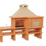Churrasqueira com forno e bancada com lava-loiça direita em tijolo tradicional com grelhador de embutir 69x48 cm