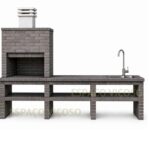 churrasqueira com bancadas em tijolo cinzento com lava loiça 240 cm