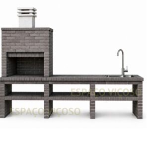 churrasqueira com bancadas em tijolo cinzento com lava loiça 240 cm