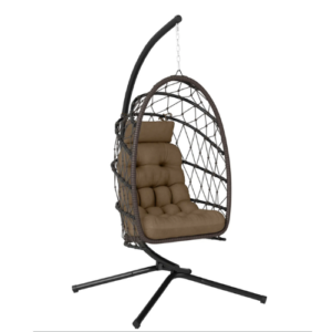 Descubra cadeira suspensa tipo ovo com suporte dobrável e almofada espessa. Ideal para jardim, varanda ou interior com entrega rápida.