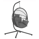 Poltrona ovo suspensa cinza com suporte e cesto dobrável para interior e exterior