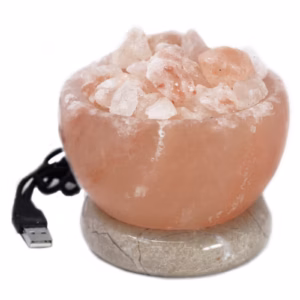 Candeeiro de sal do Himalaia USB tigela de fogo zen com cristais naturais para decoração zen
