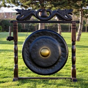 Gongo de Meditação 80 cm preto com suporte em madeira